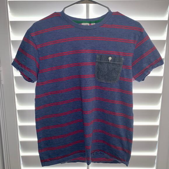 Uniqlo Michael Bastian Shirt Blue Red Stripe Pocket Crew Neck - Picture 1 of 10